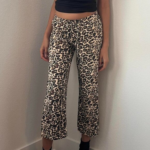 Leopard print tan and brown wide-leg pants, Sz. M - Picture 6 of 7